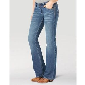 Wrangler Retro Sadie Low Rise Boot Cut Jeans Medium Wash Embroidered Pocket Sz 0